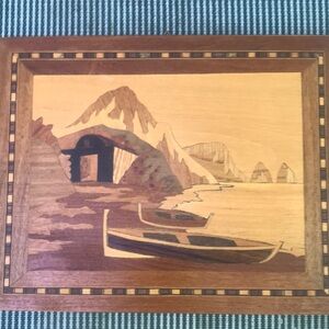 Marquetry Wood Inlay Picture - Vintage- 9” x 7”